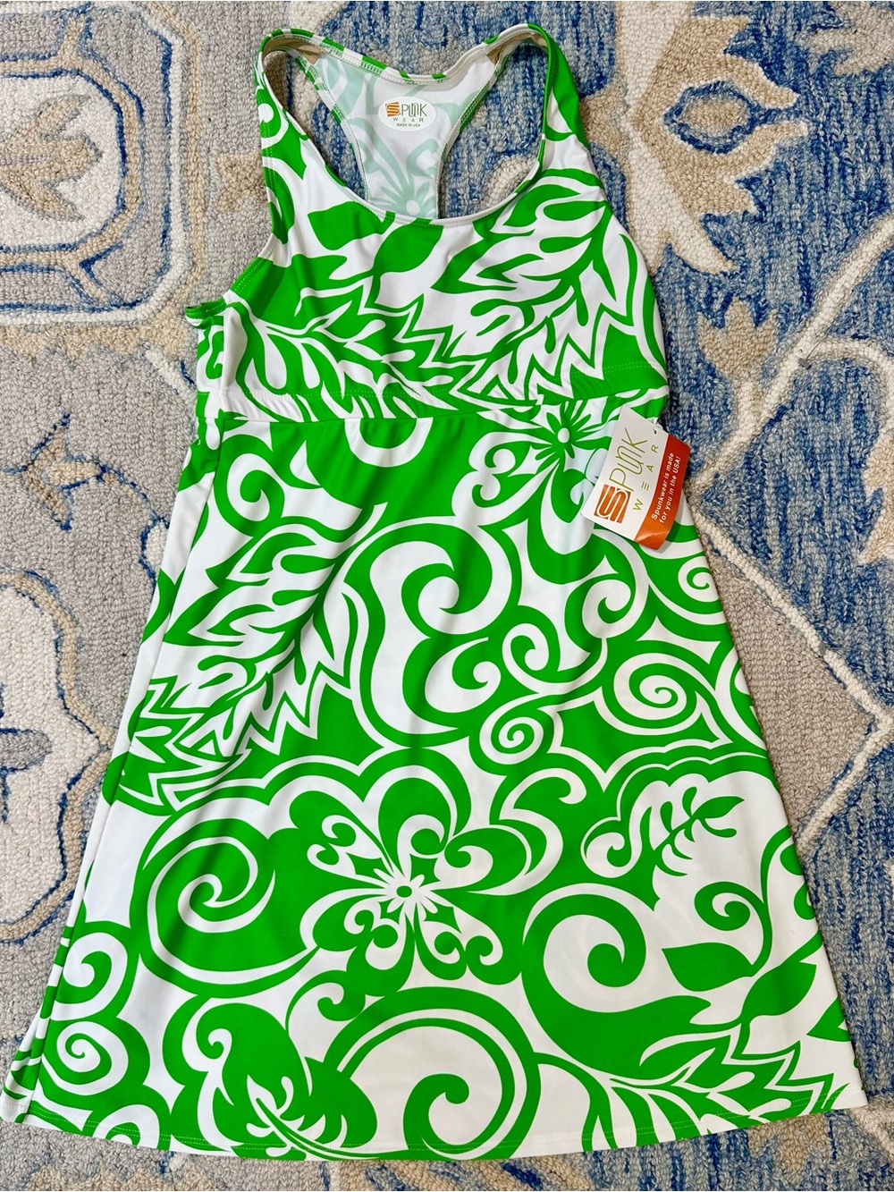 NWT Spunkwear RacerBack Sports Dress S Green White Tennis Golf Walk Activewear